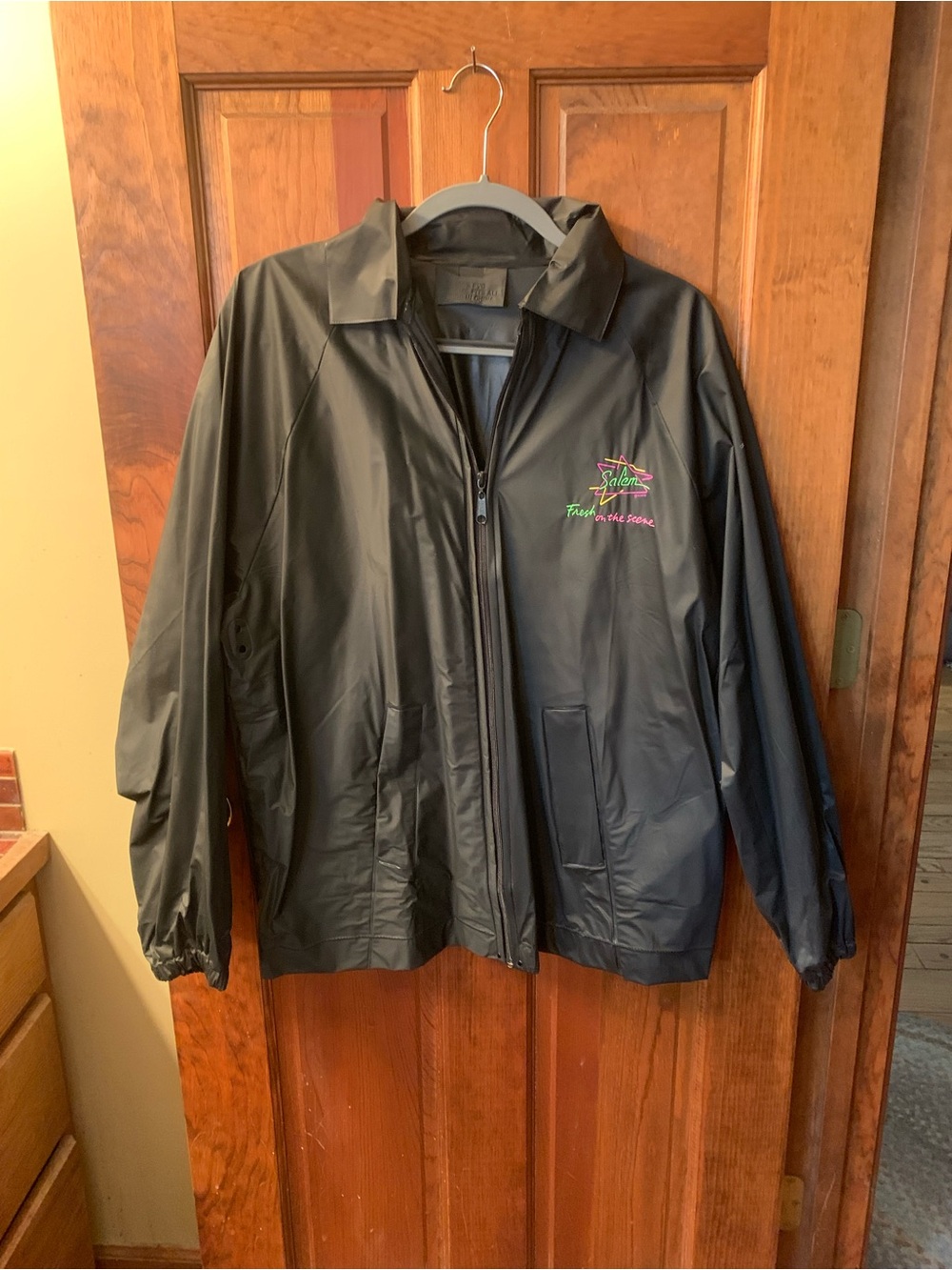 Vintage 1990’s BLACK, SALEM CIGARETTES, FRESH ON THE SCENE, PVC windbreaker.